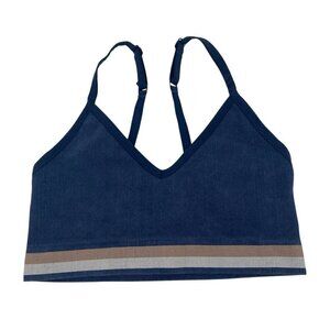 SPANX Seamless Soft Stretch Sports Bra Size M Midnight Navy Blue Ribbed